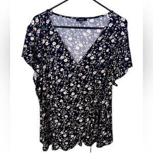 AUW floral side tie v neck blouse
